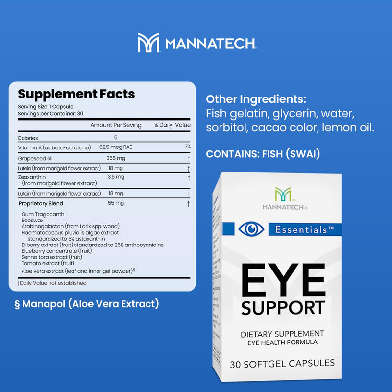 Mannatech - Eye Support Supplement - 30 Softgels | Contains Lutein, Zeaxanthin, Carotenoids, Supports Visual Function, Daily Eye Wellness, Easy-to-Swallow Softgels