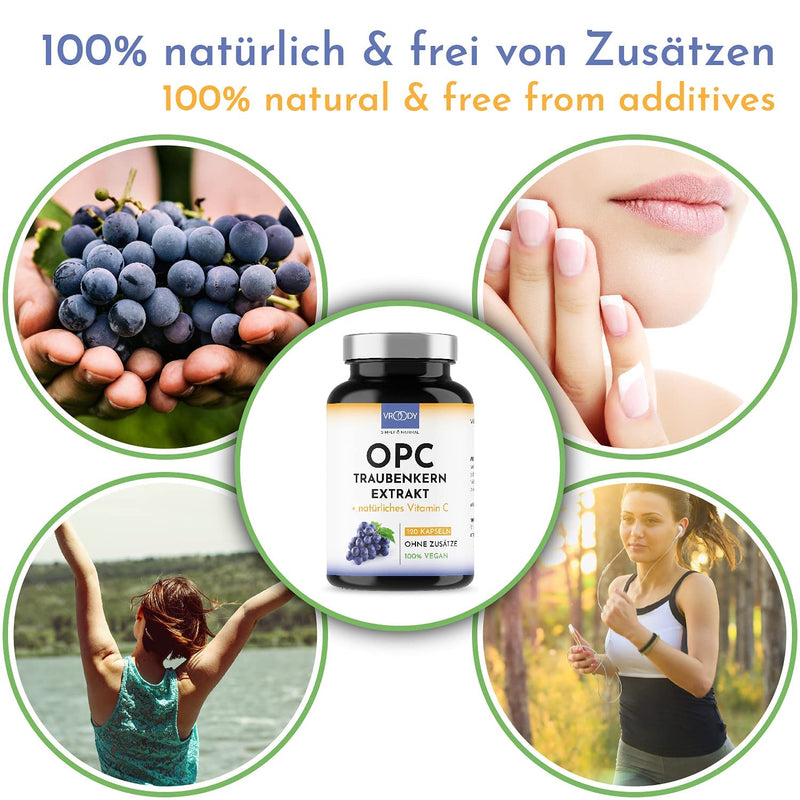 [Australia] - OPC grape seed extract high dose with natural vitamin C - 120 OPC capsules (4 months) with acerola, 100% vegan & natural, OPC high dose only one capsule daily, 95% active ingredient content 66 g (pack of 1) 