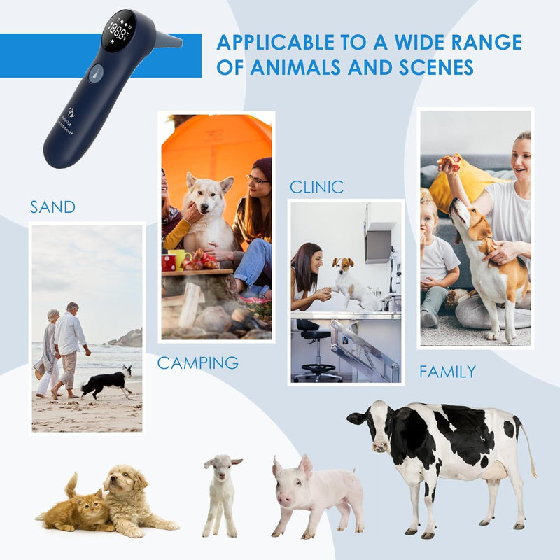 Pet Ear Thermometer for Dogs, Cats, and Livestock, Long Probe Designed, ℃/ ℉ Convert and Sound Switch Dedicated Button, 1 Second Measurement, 20 pcs Pet Swabs Included - PawsPlanet Australia