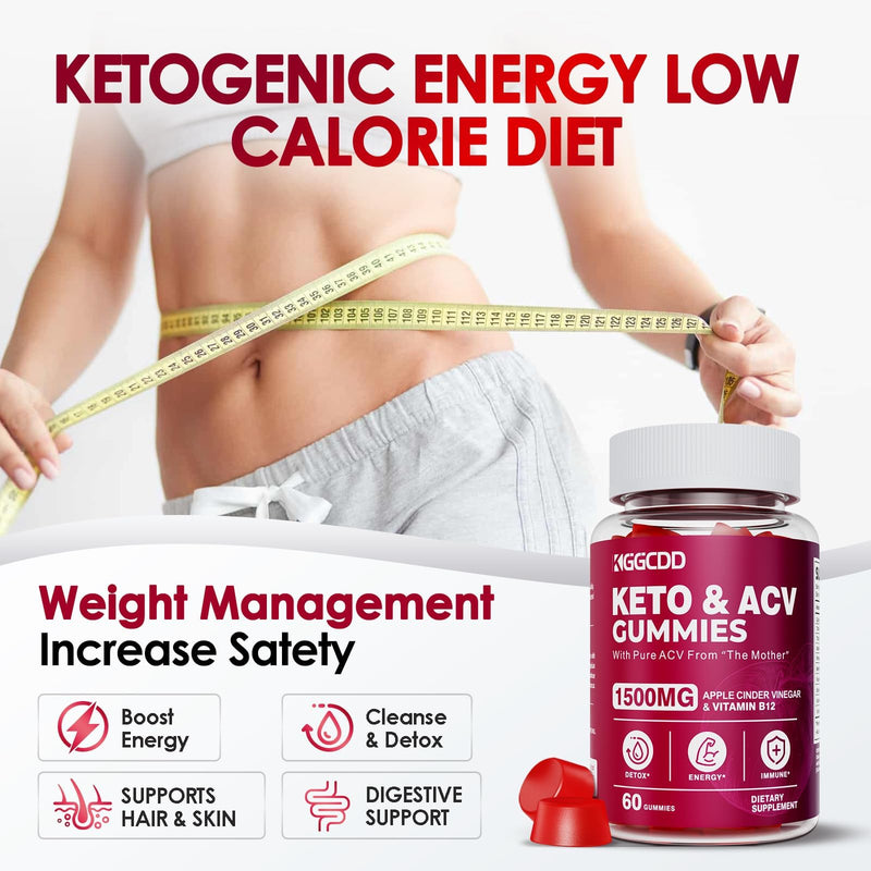 Keto ACV Gummies 1500MG, Apple Cider Vinegar Gummies, 60 Count | Advanced Weight Loss Keto Gummy Supplement for Women and Men with Vitamin B12, Vegan & Non-GMO, Detox & Cleanse, Low-Carb 60 Count (Pack of 1)