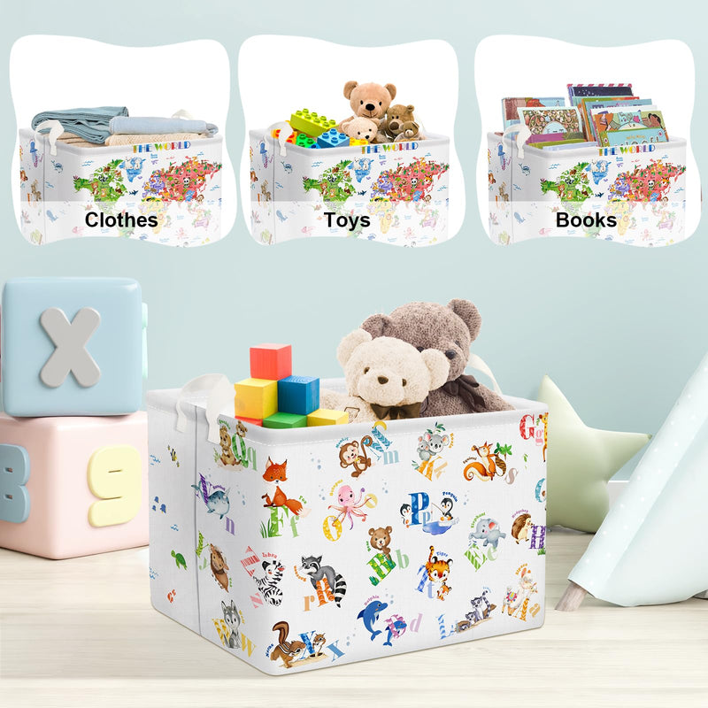 [Australia] - Clastyle Cute Alphabet Animals Shelf Basket Kid World Map Toys Box Bin Organizer Rectangle Clothes Books Storage Cube Gift Basket Empty 40*30*30 cm 