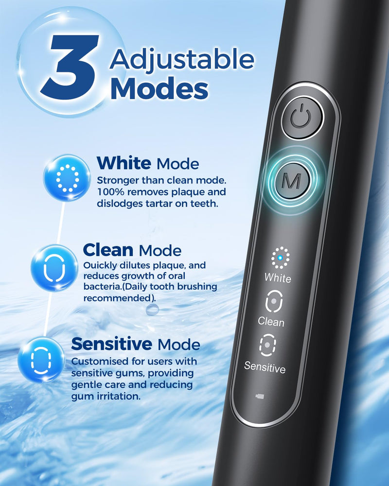 TEETHEORY Rotating Electric Toothbrush for Adults with 8 Brush Heads, Sensitive Gum Care Electric Toothbrush with 3 Modes and 2 Min Smart Timer, Rechargeable Last 60 Days Black 1 Count (Pack of 1)