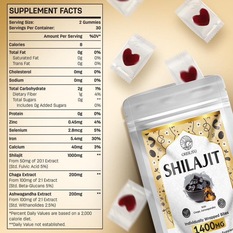 [Australia] - 1400 MG Shilajit Gummies, Shilajit Pure Himalayan Organic Gummies with Ashwagandha, Himalayan shilajit for Men, 85+ Trace Minerals & Fulvic Acid, Individually Wrapped, Sugar-Free, 60 Counts 60 Count (Pack of 1) 