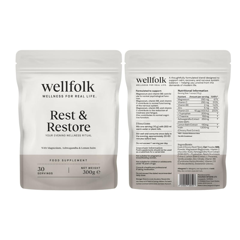 Rest & Restore Night Blend Powder, 30 Servings | Magnesium, Ashwagandha, L-Theanine & L-Tryptophan, Natural Sleep & Calm Support