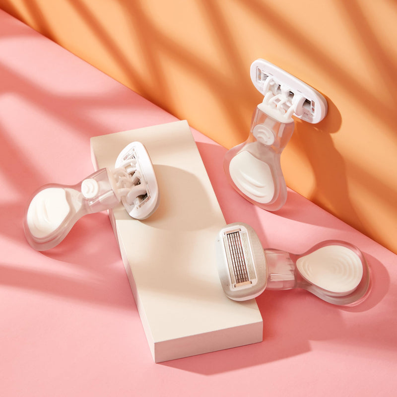 [Australia] - Mini Razors for Women, Extra Smooth On The Go Razor with 1 Travel Case + 1 Handle + 5 Blade Refills + 1 Gift Box, 5 Blades Portable Body Razor for Shaving and Hair Removal (White) 