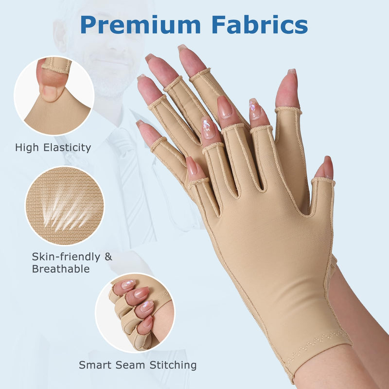 [Australia] - NURCOM Compression Arthritis Gloves Support for Women & Men, Relieve Pain & Swelling from Arthritis, Carpal Tunnel, Tendinitis, Tendonitis, Single Glove for Left & Right Hand, Open Finger Beige Small Beige(single Fits Both Hands) 