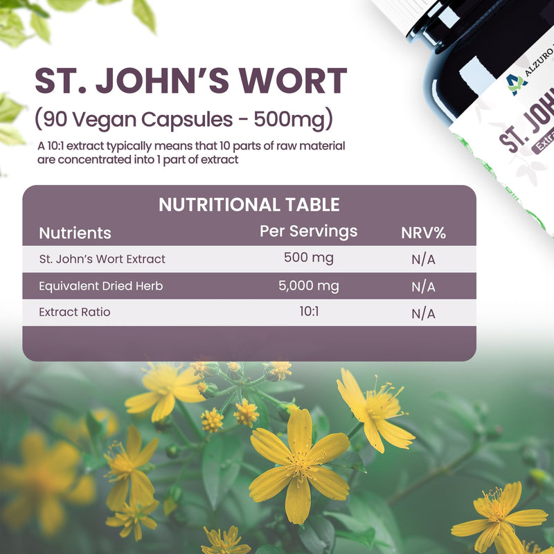 St. John's Wort 5,000mg Equivalent | High Strength 500mg 10:1 Extract | 90 Vegan Capsules | Mood & Emotional Wellbeing Support | GMP & 3rd Party Lab Tested