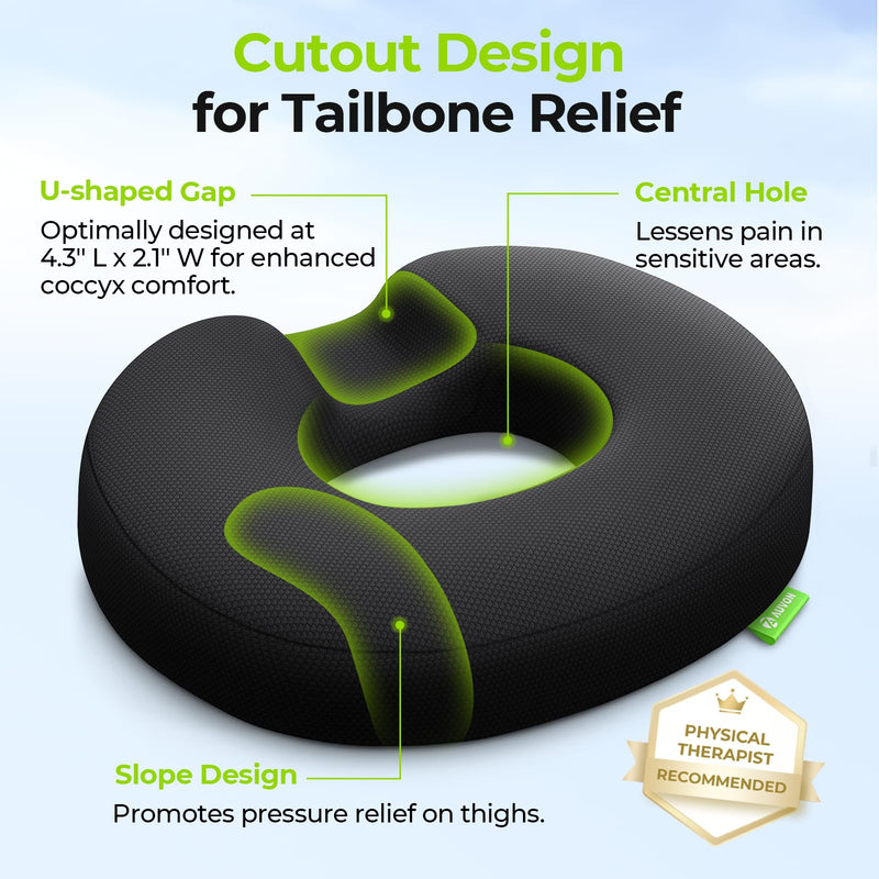 [Australia] - AUVON Donut Pillow for Tailbone Pain & Hemorrhoid Pain Relief, Memory Foam Seat Cushion with Balanced Support & Softness for Postpartum, Pregnancy Surgery, Coccyx, Suits Office & Home Chairs Sitting 