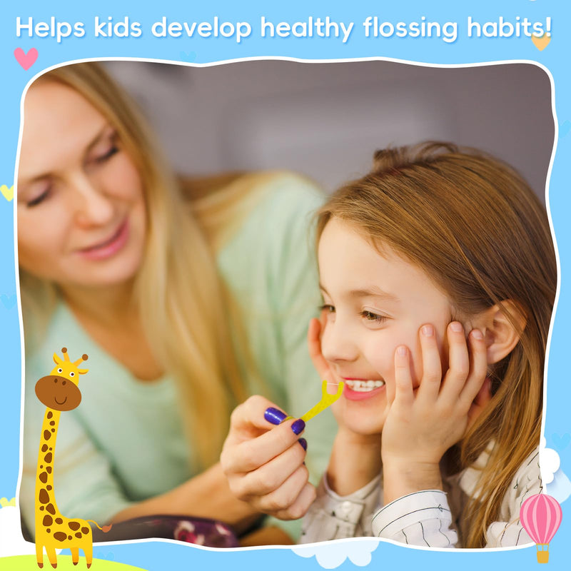 [Australia] - Patelai 400 Count Kids Flossers Bulk Cute Giraffe Kids Floss Picks No Fluoride Dental Floss Picks Unflavored, 4 Colors, 100 Count (Pack of 4) 