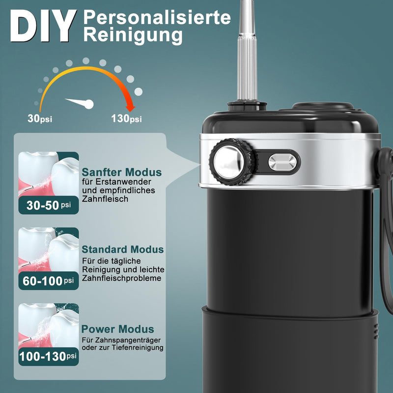 [Australia] - Travel Oral Irrigator Wireless, Mini Portable Water Flosser, Nimmu Oral Irrigator Small Travel Electric Tooth Cleaner Unlimited Gear Adjustment & 3 Nozzles, Electric Tooth Cleaning, 35 Day Running Time Black 
