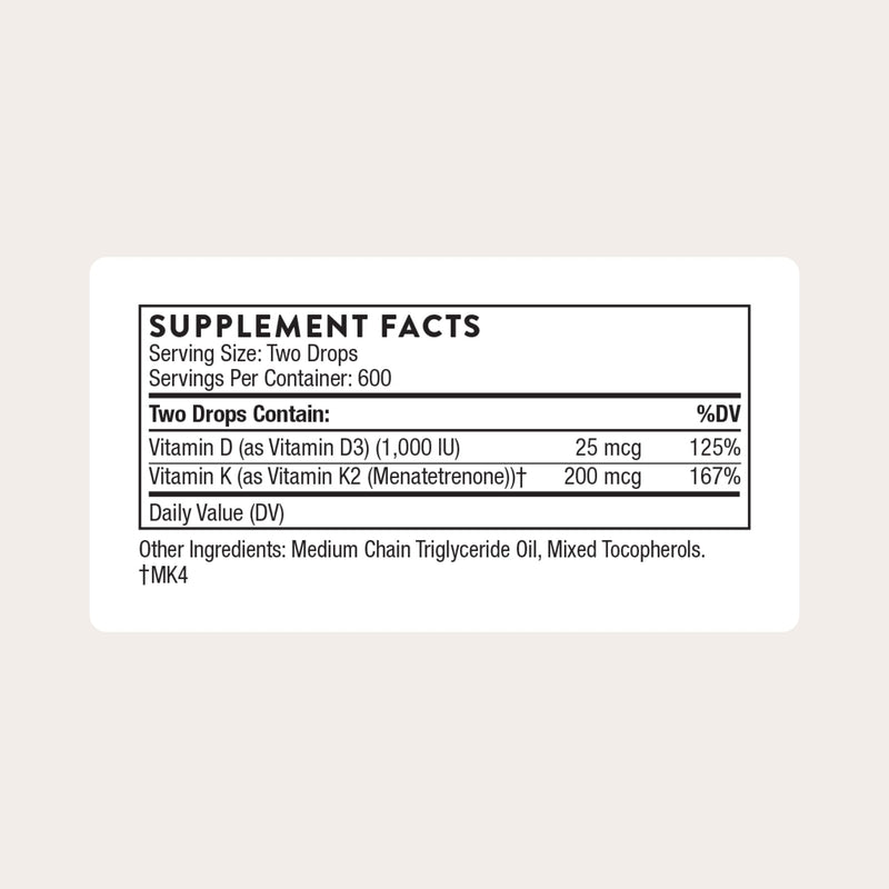 Thorne Vitamin D + K2 Liquid with a Metered Dispenser, 600 Servings