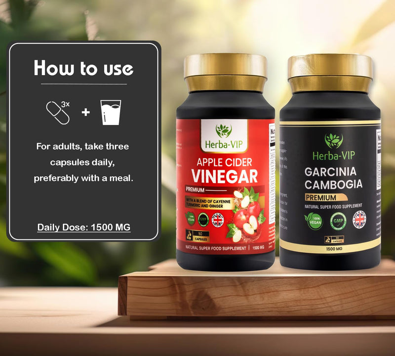 Apple Cider Vinegar with Cayenne Pepper, Turmeric & Ginger Root + Garcinia Cambogia with Calcium, Potassium, Chromium, etc. - UK Formulated Food Supplements Capsules – Both Vegan & Vegetarian Suitable