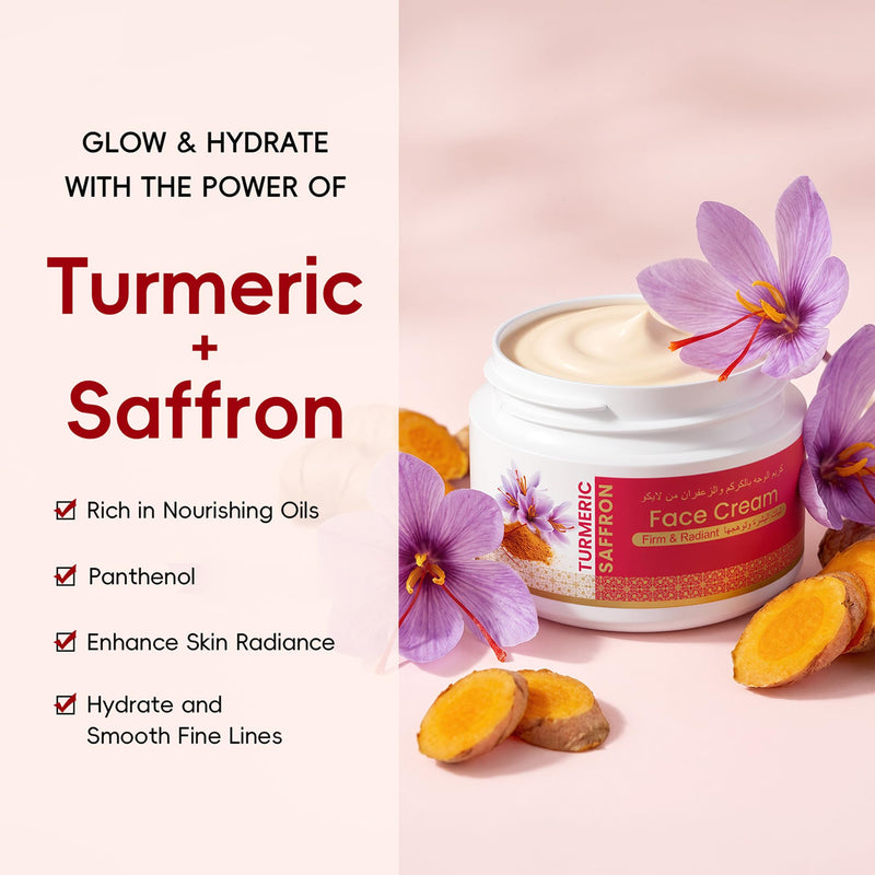 Turmeric Saffron Face Cream, Deep Hydration Cream with Turmeric & Saffron Flower Extract, Multi-Effect Moisturizer Revives Skin's Radiance & Vitality, Easily Absorbed, Smooths Fine Lines Turmeric Saffron Face Cream