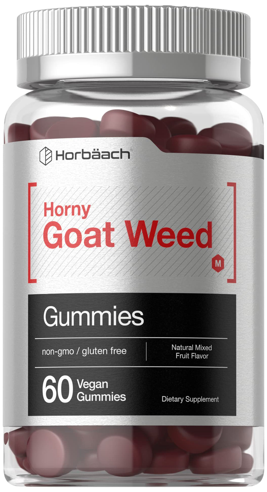 Horbäach Horny Goat Weed Gummies | 60 Count | Vegan, Non-GMO, and Gluten Free Extract Formula with Maca | Mixed Fruit Flavor