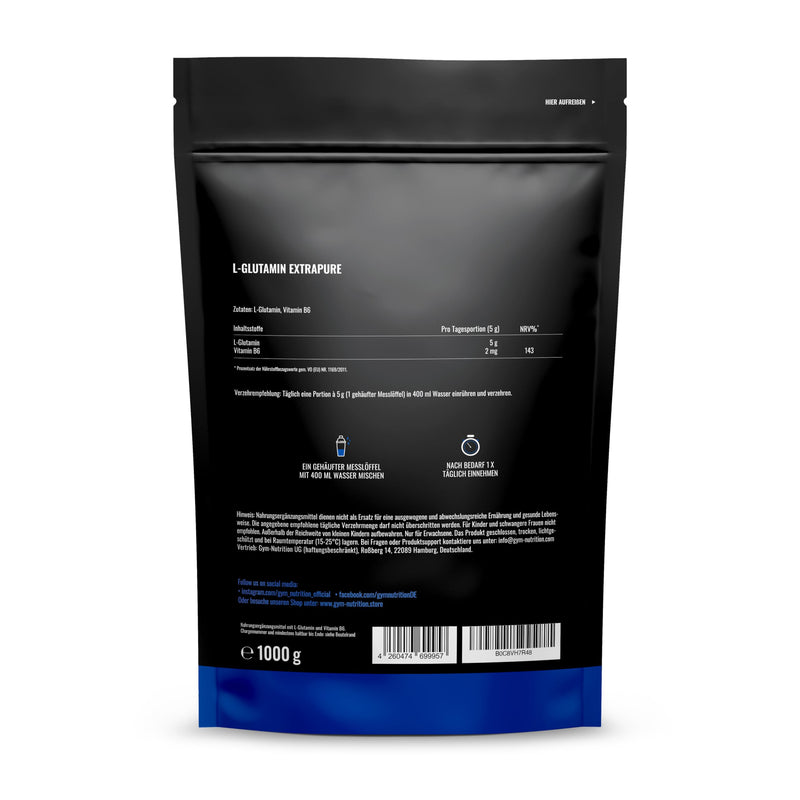 [Australia] - L-Glutamine Powder 1000g / 1kg - Ultra-pure powder extra high dosage - Glutamine powder - Laboratory tested and vegan - Made in Germany 1kg - Neutral taste Naturally tasteless 1000g (pack of 1) 