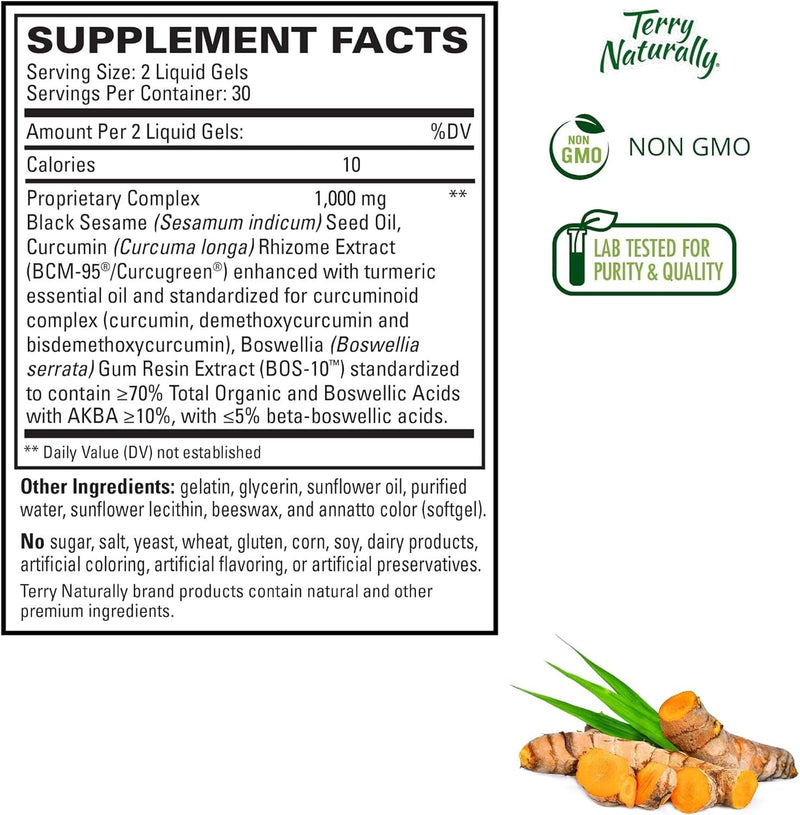 [Australia] - Terry Naturally CuraMed Acute Pain Relief - 60 Liquid Gels - with BCM-95 Curcumin & Boswellia - Small, Easy to Swallow, Fast Dissolving - Non-GMO - 30 Servings 60 Count (Pack of 1) 