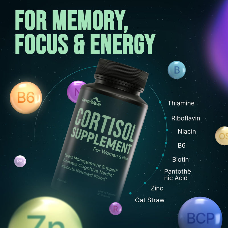 [Australia] - Cortisol Supplements for Women & Men - Bacopa Monnieri, Lemon Balm, Ashwagandha with 5 HTP, GABA, L-Theanine Supplement - Stress & Mood Support for Adults - Happy Pills for Nerve Calm - 60 Capsules 