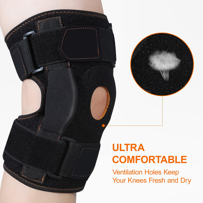 [Australia] - CHIYAN Hinged Knee Brace with Side Stabilizers for Men Women, Metal Hinge Knee Support for Meniscus Tear Arthritis Pain Relief, ACL, PCL, MCL Black Large(1 Pack) 