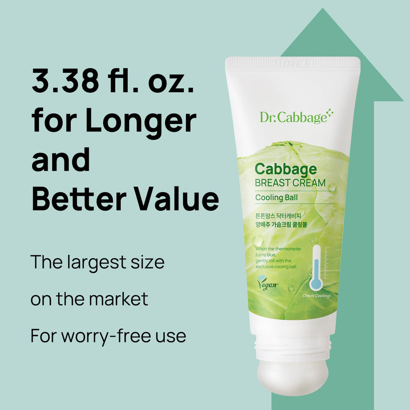 [Australia] - Dr.Cabbage+ Cabbage Breast Cream 3.38 Oz with Special Cooling Ball applicator | For Engorgement, Mastitis, Stop Lactation | Trusted by Korea Mother, Breastfeeding Essencial No Scent 3.38 Fl Oz 