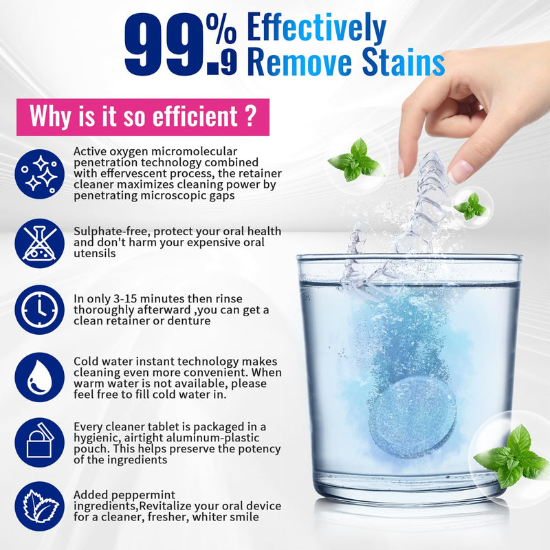[Australia] - Retainer Cleaner Tablets for Invisalign,30 SULPHATE-free Effervescent Denture Cleaner with Aligner Tools Remove Stains ＆Odors -Mouth Guard Cleaner Night Guard Cleaner Tablets for Ultrasonic Cleaners 30 