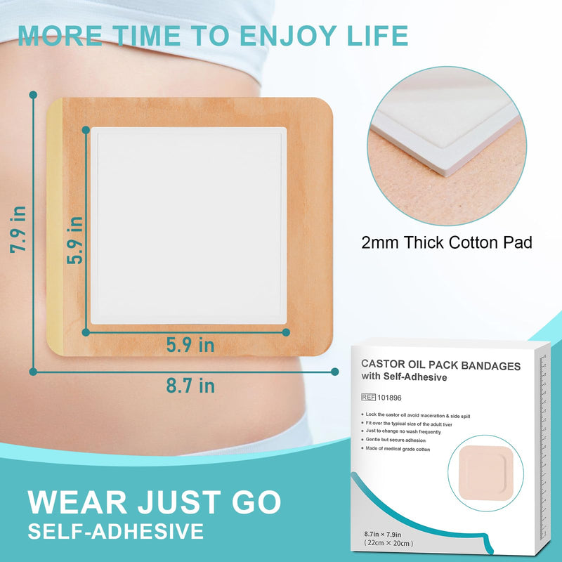[Australia] - 10Pcs Castor Oil Pack Wrap, Castor Oil Packs for Liver, Highly Absorbent 8.7"*7.9" Self-Adhesive Castor Oil Wrap Organic Cotton, No Wash, Easy to Use, Anti-Seepage(Oil Not Included) 10 Count (Pack of 1) 