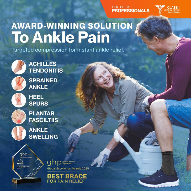[Australia] - Modvel Foot & Ankle Brace Socks for Sprained Ankle Compression Sleeve - Plantar Fasciitis Relief Brace, Foot Support for pain Women & Men - Tendonitis & Arthritis Feet Sleeve, Stabilizing Ankles Wrap Large A Black 2 