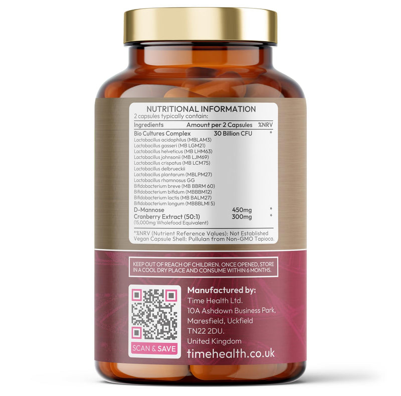 Intimate Flora | Probiotics for Women | Nutritionist Approved | 120 Capsules | 30 Billion CFU 12-Strain Probiotic | 15,000mg Cranberry Extract | D Mannose | Bio Cultures for Microbiome & Gut | Vegan 120 count (Pack of 1)