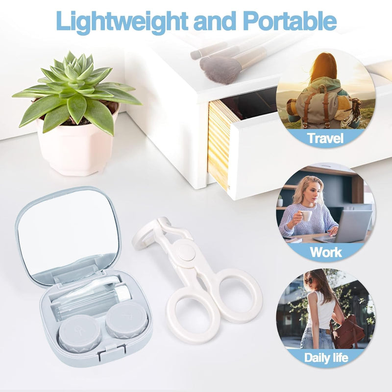 [Australia] - Yuqilin Contact Lens Case Kit 3-Piece Set, Blue Travel Set, Silica Gel Contact Lens Insertion Aid, Gift Box with Bow, for Travel, Work, Dating, Outdoor Activities 
