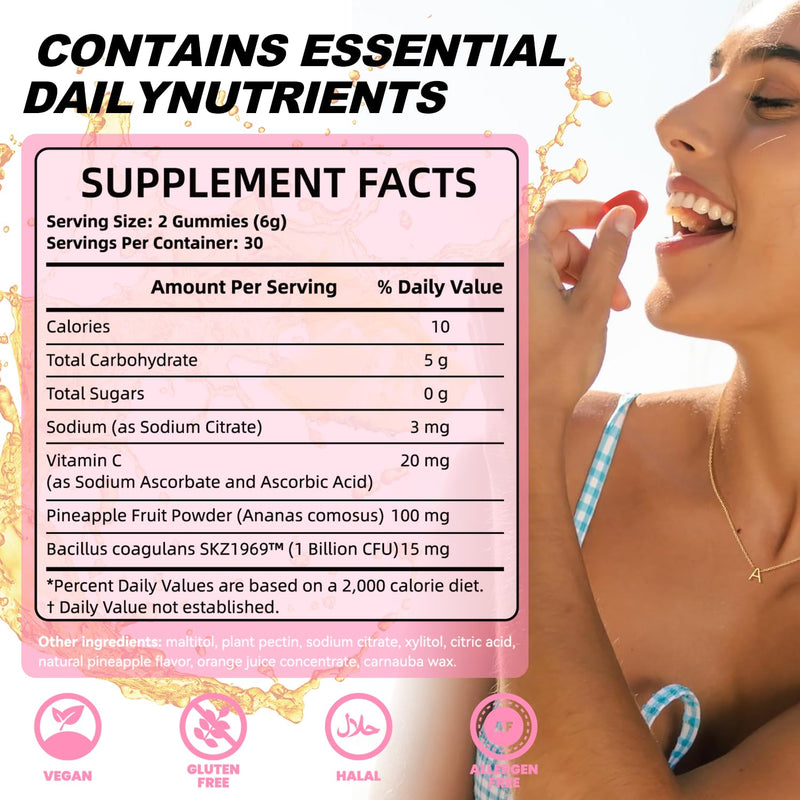 Feminine pH Balance Gummies, Vaginal Probiotics, Pineapple Gummy for Women, Healthy Odor, Flora and Immune Support, Vegan Hawaiian Pineapple, 60 Count 60 Count (Pack of 1)