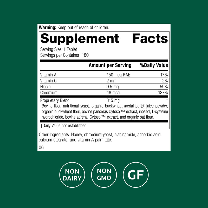 [Australia] - Standard Process Chromium Complex - Supplement for Digestive Health Support - Contains Niacin, Chromium & Vitamin A - Gluten-Free, Non-Dairy & Non-Soy - 180 Tablets (180 Servings) 