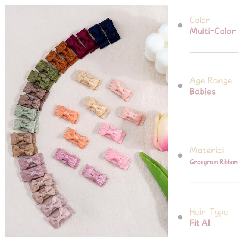 [Australia] - CÉLLOT 40pcs Baby Bows for Girls Mini Bow Snap Clip Baby Hair Clip Grosgrain Ribbon 1.2" Tiny Hair Bows Clips for Baby Girls Toddlers Infant Fine Thin Hair in Pairs 40pcs/20color 