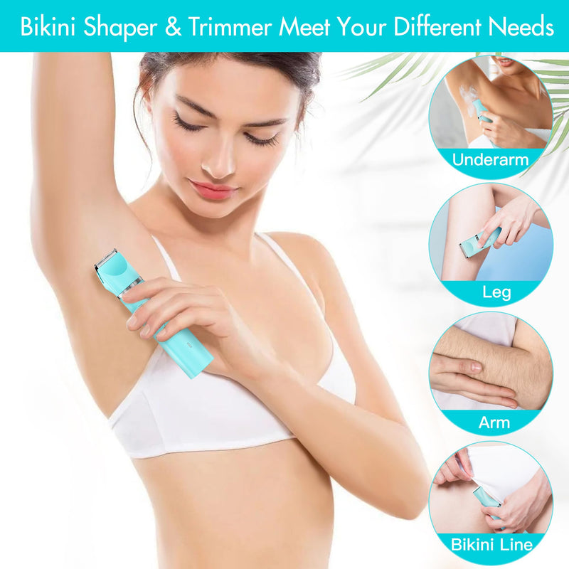 Bikini Trimmer for Women, 2 in 1 Electric Women Pubic Hair Trimmer, Portable Ladies Shaver with 2 Heads Waterproof Wet and Dry Use Bikini Trimmer