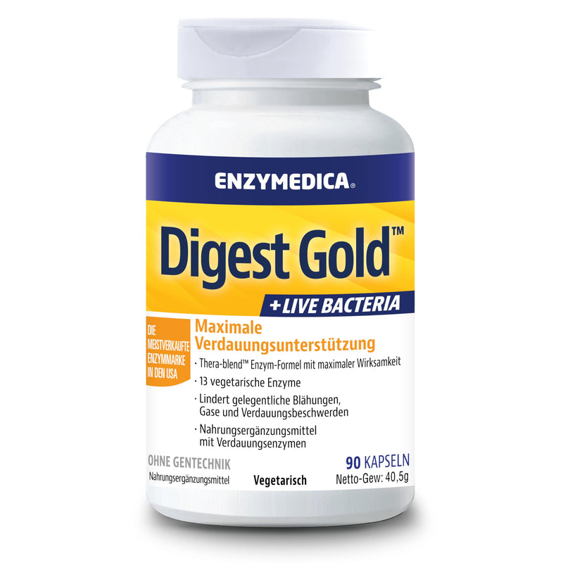 [Australia] - Enzymedica - Digest Gold + Probiotic Bacteria, Fast Acting Enzyme Formula, Reduces Gas and Bloating, Improves Nutrient Absorption and Energy, Gluten Free, Dairy Free, 90 Capsules 
