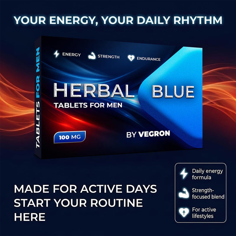 Herbal Blue Men’s Daily Support – 30 Blue Tablets 100mg | Strong Natural Herbal Supplement for Men | Supports Energy, Vitality & Endurance | Daily Wellness & Performance Formula | UK Made 30 count (Pack of 1)