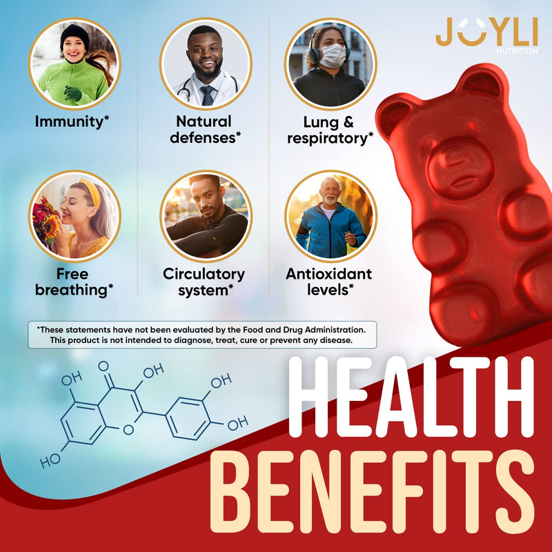[Australia] - JOYLI Quercetin Gummies - Pure Quercetin with Bromelain Zinc Vitamin C & Vitamin D3 - Quercetin Supplement 500MG for Immune System & Allergy - Quercetin for Kids and Adults - 60 Quercetin Chewable 