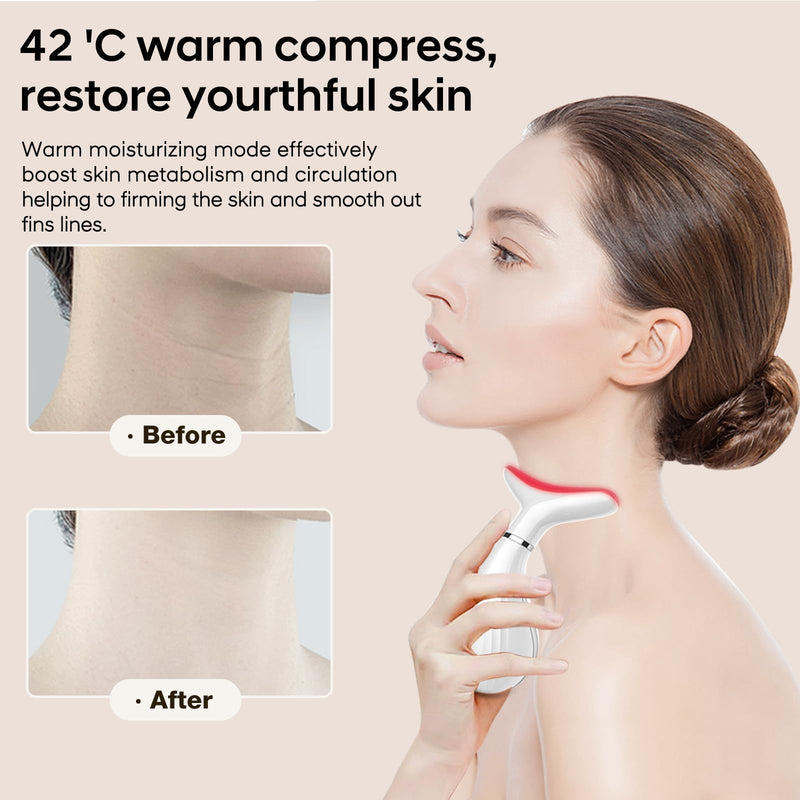 VIMINTO 3-in-1 Face Massager – Facial Massager Tool with Soothing Heat, Vibration, and Smart Touch – Red, Blue & Green Light Modes for Relaxation and Radiance – Compact & Portable - White