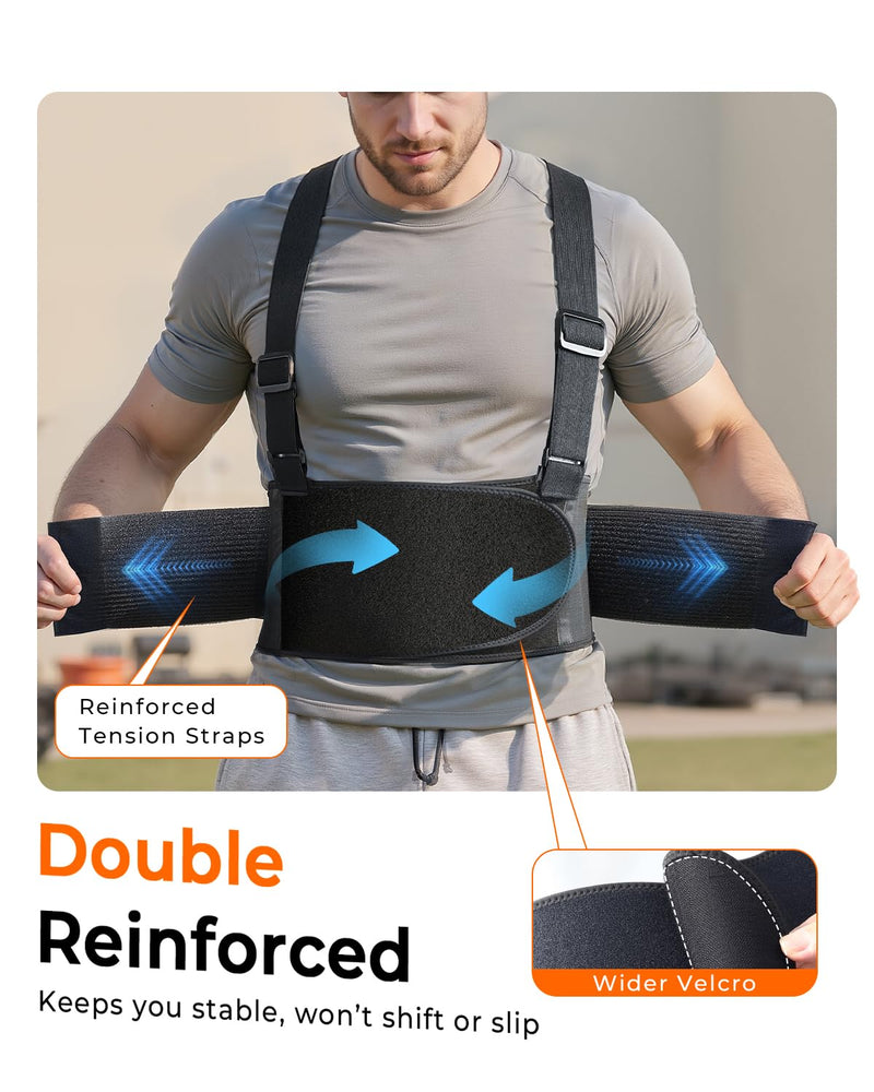 [Australia] - Medical-Grade Work Back Brace with Adjustable Shoulder Straps [Stronger Support & Breathable Mesh] Lower Back Support Belt for Men Women - Pain Relief for Lifting, Warehouse, Construction & Moving Black Large 