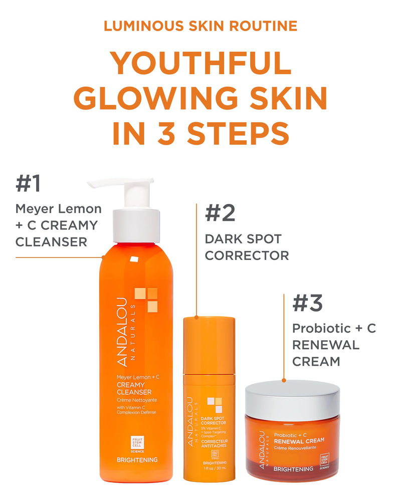 Andalou Naturals Dark Spot Corrector With Vitamin C (1 fl oz) | Face Serum for Uneven Skin Tone, Boost Radiance & Reduce Wrinkles, Pomegranate Stem Cells and Caffeine