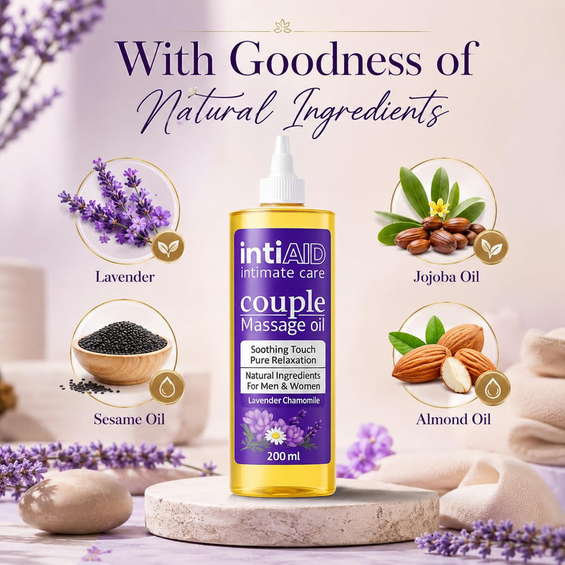 Couple Massage Oil for Date Night & Massage Therapy | Sensual Massage Oil with Lavender & Chamomile | Natural Almond Oil, Jojoba OIl & Vitamin E | 7 Fl Oz Couple Massage Oil