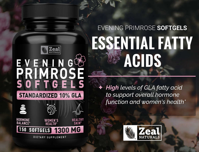 [Australia] - Evening Primrose Oil Capsules (150 Liquid Softgels | 1300mg) Premium Evening Primrose Oil – Natural-Sourced Hormone Support Supplement for Women - Cold Pressed w. 10% GLA 