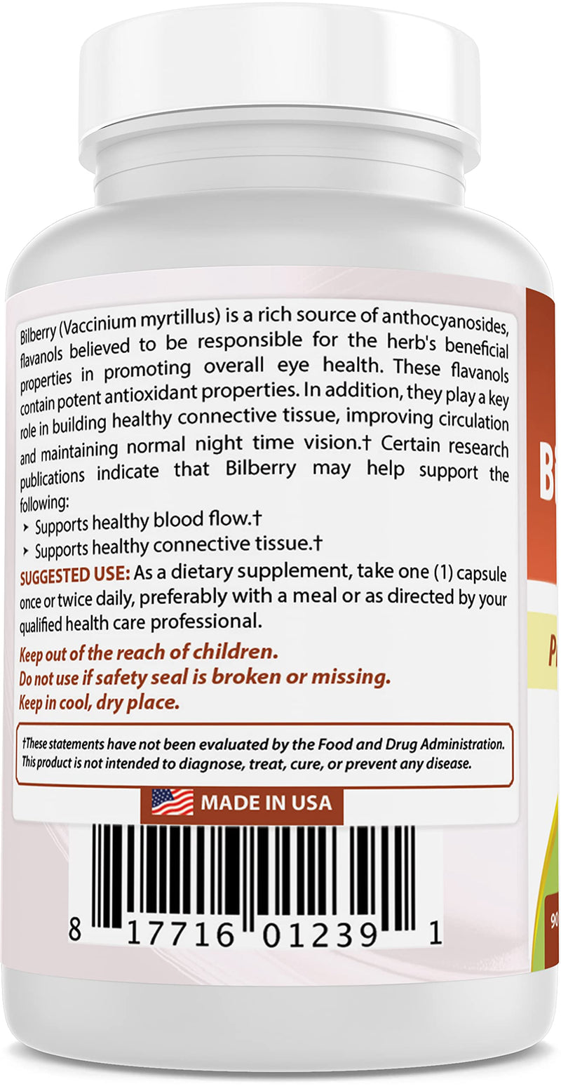 Best Naturals Bilberry Extract 1000mg for Healthy Vision, 90 Count (90 Count (Pack of 3))
