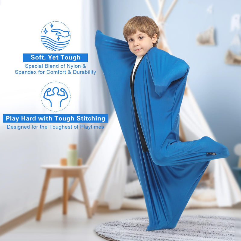 [Australia] - Body Sock Sensory Kids, Medium 27 * 47 inch, Good for Kids Height: 48~58 inch, Soft Fabric with Strong Stitching and Snap Closures (Classic Blue) Classic Blue 
