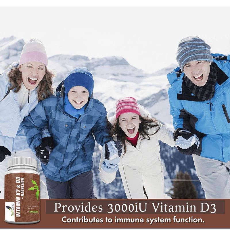 Vitamins D3 K2 Capsules - 3000IU Vitamin D3, 150mcg VIT K2 (MK-7) - Made in UK by NutriZing - Supports Maintenance of Immune System & Contributes to Normal Bones 90 count (Pack of 1)
