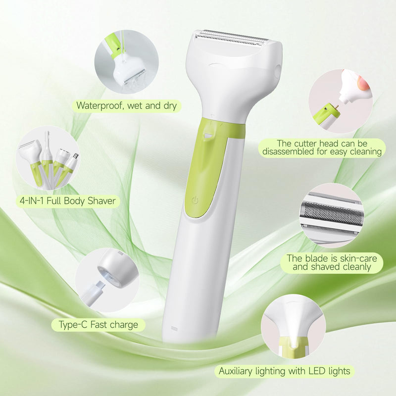 [Australia] - Electric Shaver for Women, 2025 Wet/Dry Razors for Women with LED Display,4 in 1 Cordless Hair Remover for Arms Legs Pubic Armpit Face, IPX7 Waterproof, Painless Electric Grooming Set 