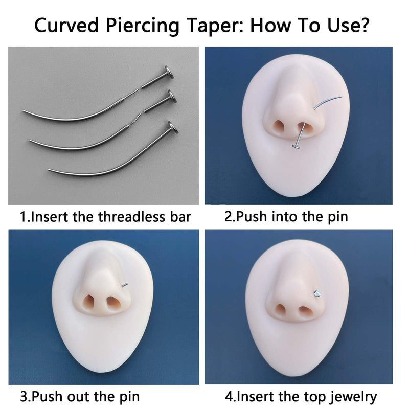 [Australia] - G23 Titanium Threadless Piercing Taper 16G/18G/20G Flat Back Earring Applicator Tool Insertion Pin for Push In Nose Lip Ear Tragus Helix Body Piercing Jewelry Stretcher Assistant Tool 2Pcs, 20G, Curved&Straight 