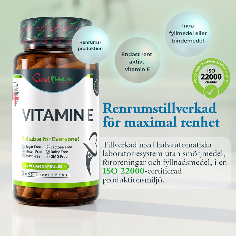 Best Immune, 100% Vitamin E 500iu Improved Formula 100 Vegan Capsules Highest bioavailability 100 count (Pack of 1)