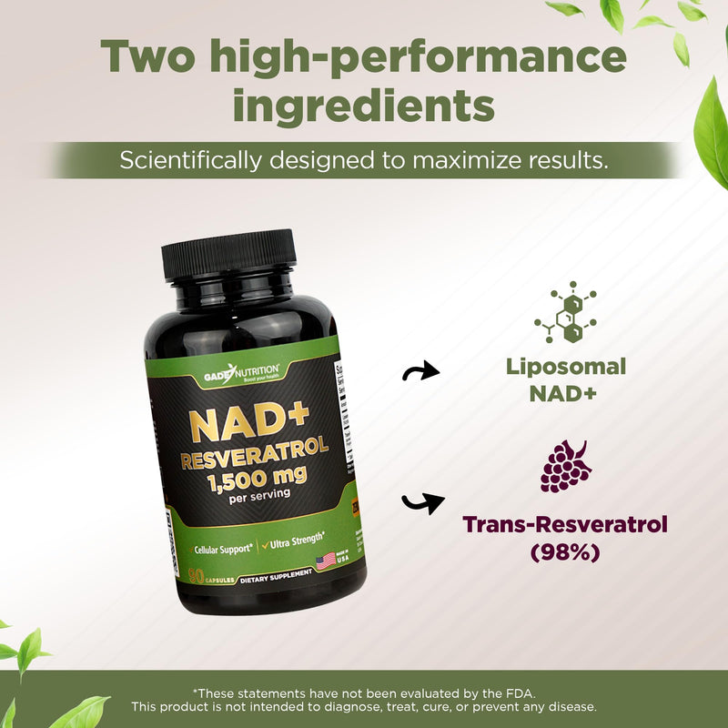 Gade Nutrition NAD Supplement with Resveratrol | Nicotinamide Plus in Capsules Made in USA | Antioxidant Healthy Aging Supplement 90 Count (Pack of 1)