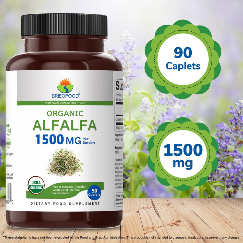 [Australia] - Brieofood Organic Alfalfa 1500mg, 45 Servings, Vegetarian, Gluten Free, 90 Vegetarian Tablets 