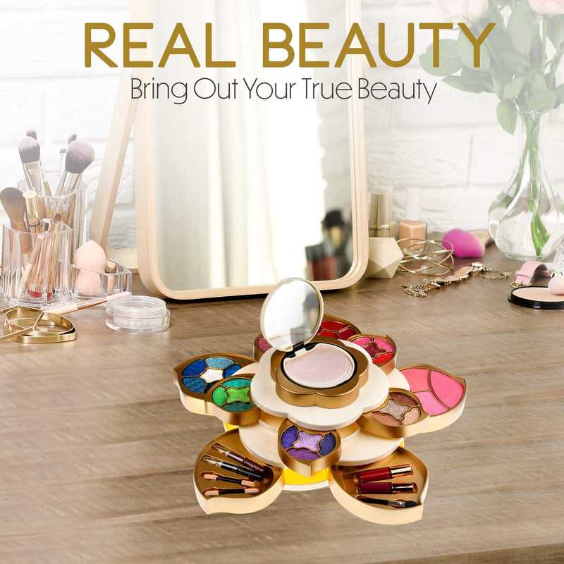 [Australia] - All In One Makeup Kit for Teens and Women - Flower Makeup Set for Girls 10-12 - Pigmented Eyeshadows, Lip Creams, Blushes, Concealer and Mirror - Full Starter Makeup Gift Set for Beginners Flower Makeup Kit 
