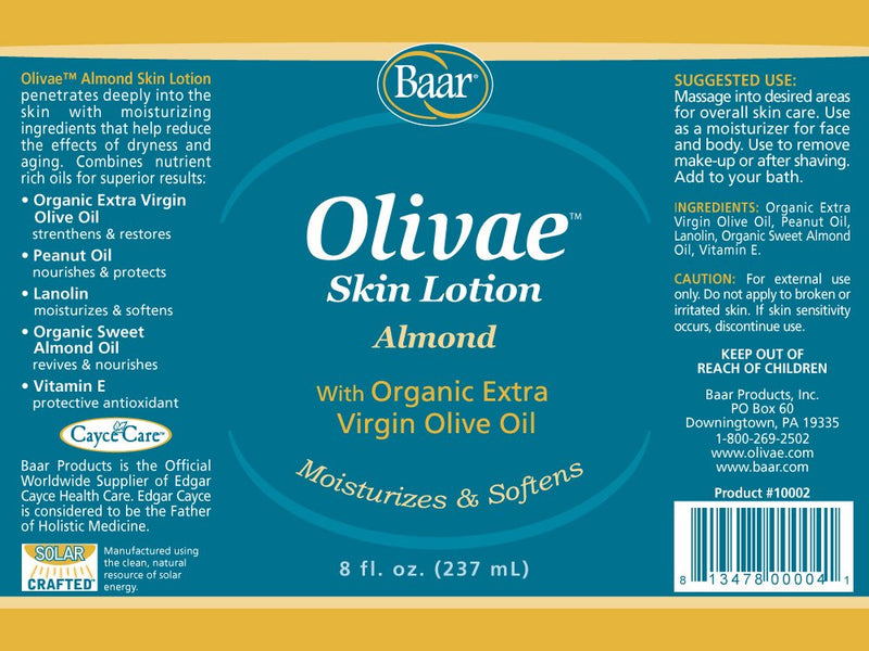 Olivae Skin Lotion & Massage Oil, Almond Scent, Organic Olive Oil, 8 Oz | Organic olive oil, lightweight moisturizer, massage formula, skin care routine 8 Ounce (Pack of 1)